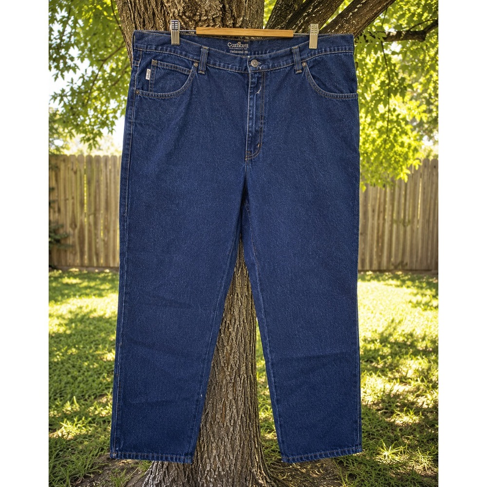 Carhartt Relaxed Fit Jeans Men's 42x30 Dark Wash Straight Leg 100% Cotton NEW